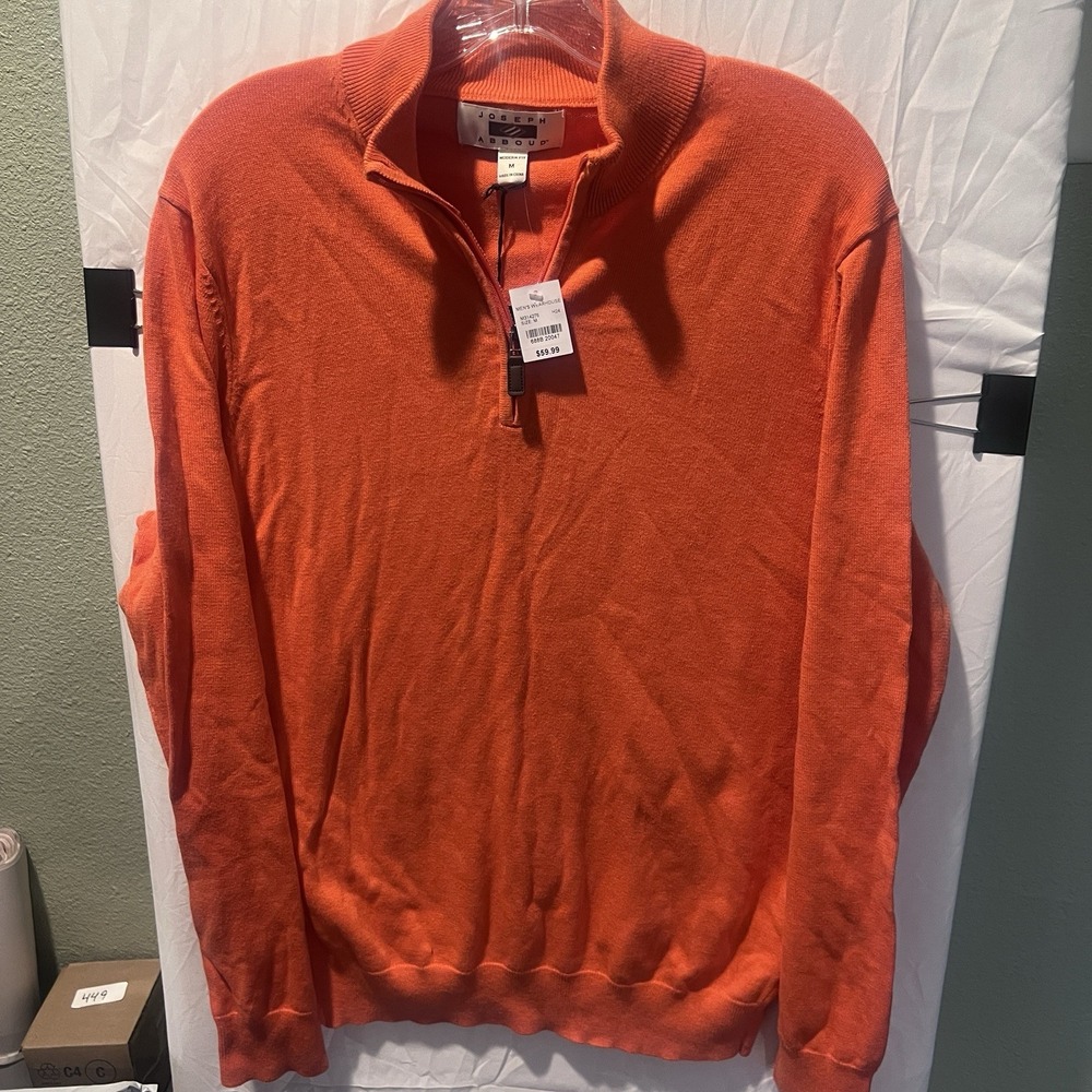 Joseph Abboud 1/4 Zip Pullover Pima Sweater Mens Medium Pumpkin Orange NWT Fall